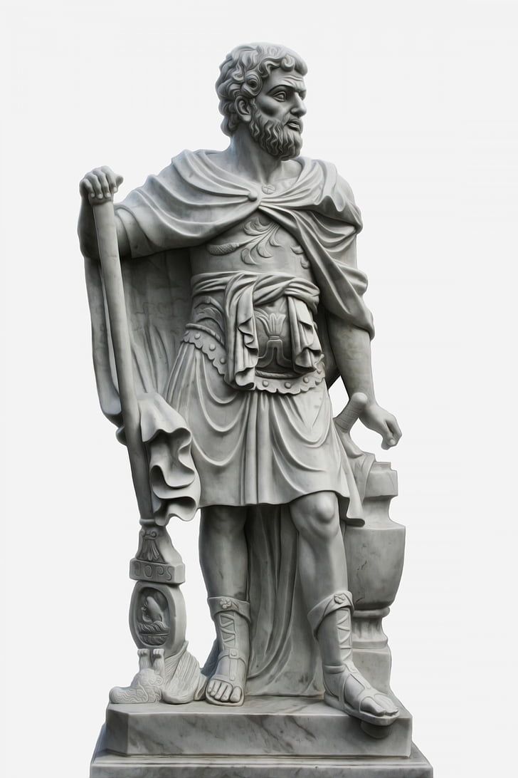 hane, romerska, staty, isolerade bakgrund, detalj, cutout, skulptur
