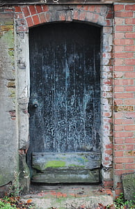 dvere, staré, zlomené, Tehla, drevo, dom, Architektúra