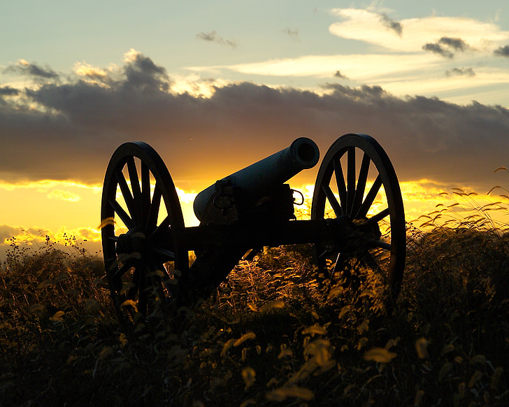 Antietam, Maryland, matahari terbenam, langit, awan, meriam, Perang Saudara Amerika