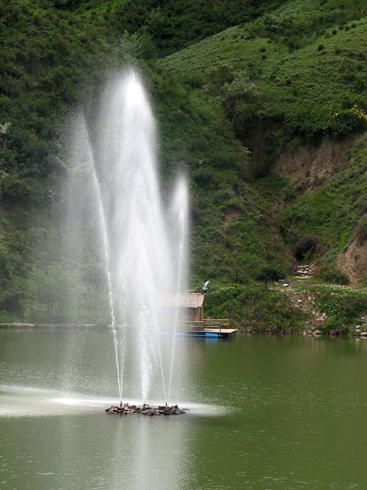 fountain, nature, lake, vacation, water, landscape, park
