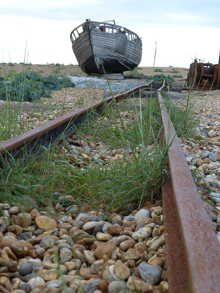 Dungeness, Romney marsh, Anglia, Kent, South beach mirigy, roncs, hajó
