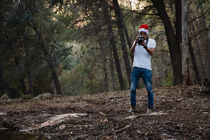 christmas, white shirt, jeans, forest, photography, depressed, white