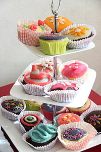 kaffebord, cupcakes, Sød, farver, spise slik, fødselsdag