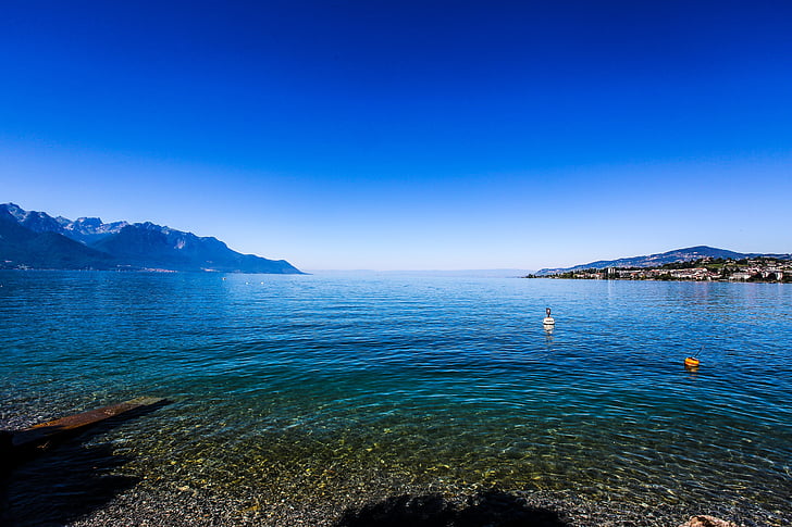 schweiziska, Montreux, Lehmann sjöutsikt, havet, Mountain, naturen, blå