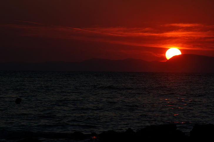 tramonto, vista sul mare, paesaggio, mare, oceano, sole, arancio
