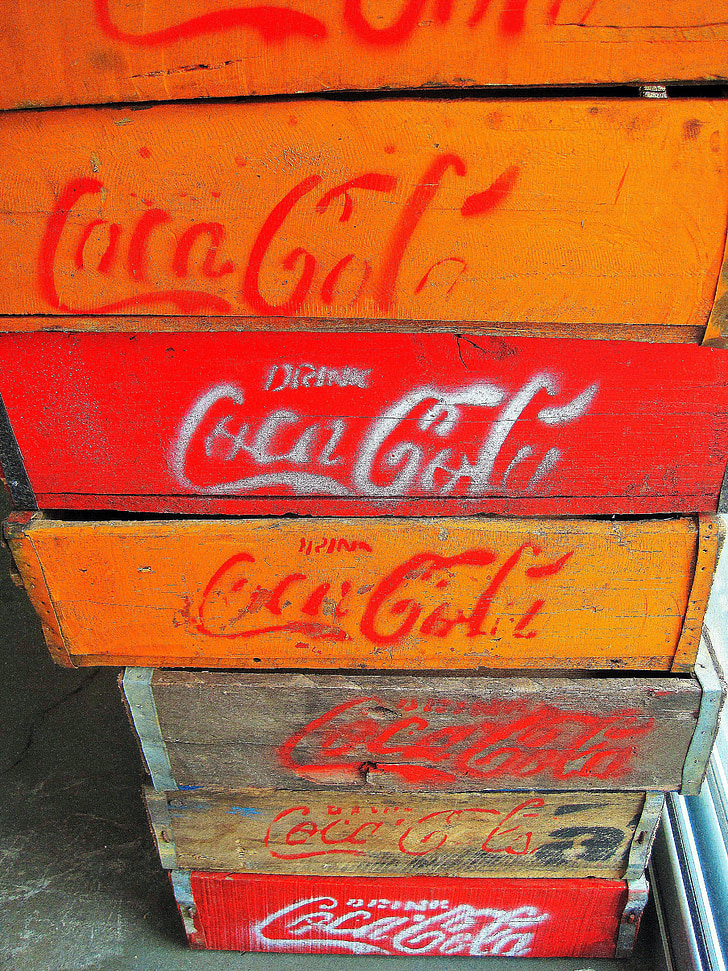 Holzkisten, Boxen, Coca cola, Container, Holz, malte, rot