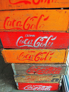 wooden boxes, boxes, coca cola, containers, wood, painted, red