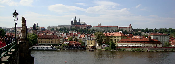 Praga, República Checa, historia, panorama, Castillo, agua, puente