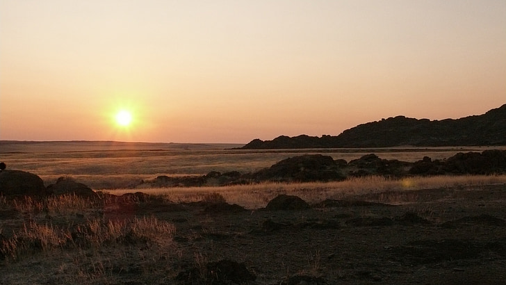 Namibia, Sahara, öken, solnedgång, naturen, landskap, havet