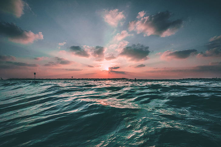 mar, ola, puesta de sol, paisaje, Fotografía, Océano, Lago