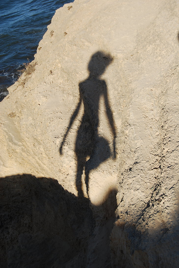 hombre, sieviete, pārdomas, pludmale, cilvēki, jūra, siluets