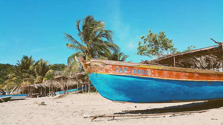 landscape, photograph, boat, sand, trees, tropic, nautical vessel