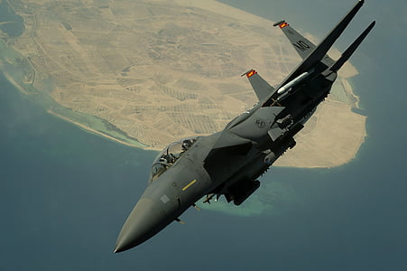 jet Militaria, lotu, pływające, f-15, myśliwiec, samolot, samolot