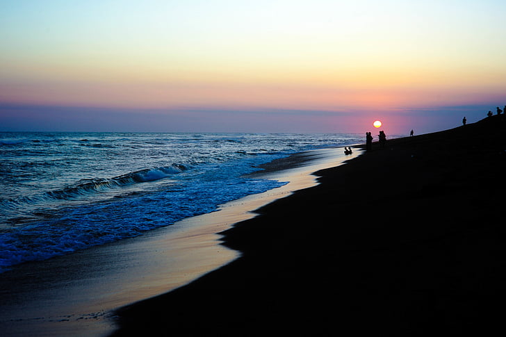 strand, zonsondergang, zonsopgang, water, zand, golven, eiland