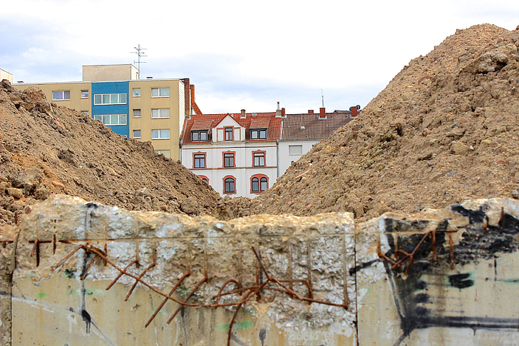 site, homes, cityscape, residence, demolition, sand