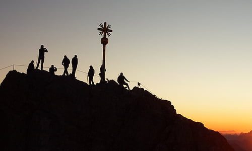escalar, alpinistas, amanhecer, Crepúsculo, paisagem, montanha, alpinismo