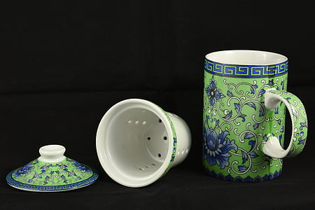 tea set, mug, oriental, cup, tea cup, white, green