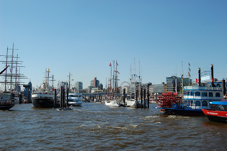 Hamburg, Port, hajók, tengeri hajó, kikötő, tenger