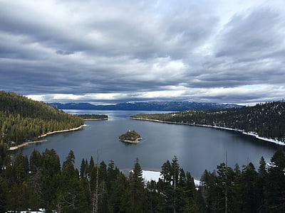 aforestation, clouds, forest, lake, Lake Tahoe, nature, pines