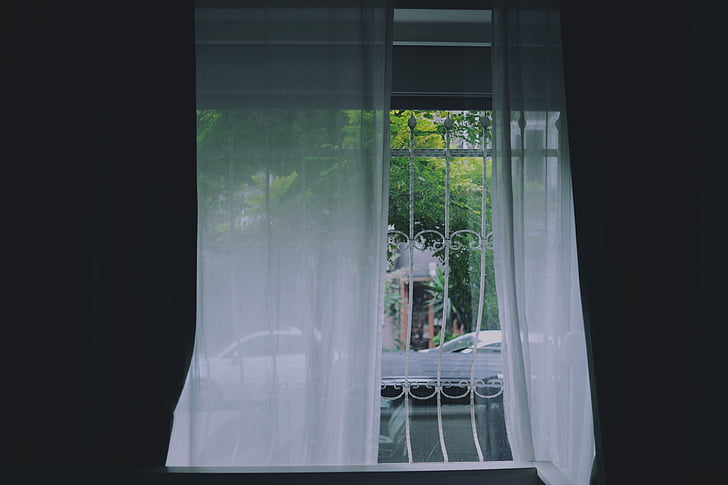 janela, cortinas, interior, Casa, projeto, decoração, Branco