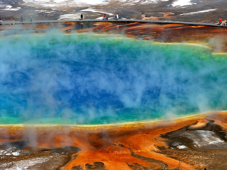 Morning glory zwembad, het Nationaalpark Yellowstone, Upper geyser basin, Verenigde Staten, hete lente, geiser, stoom