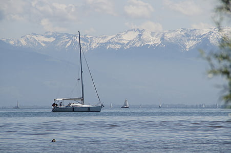 segelfartyg, Bodensjön, Alpin, Panorama, landskap, sjön, vatten