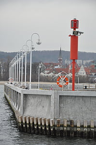 dock, port, lanterns, sea, the coast, the baltic sea, the coast of the baltic sea