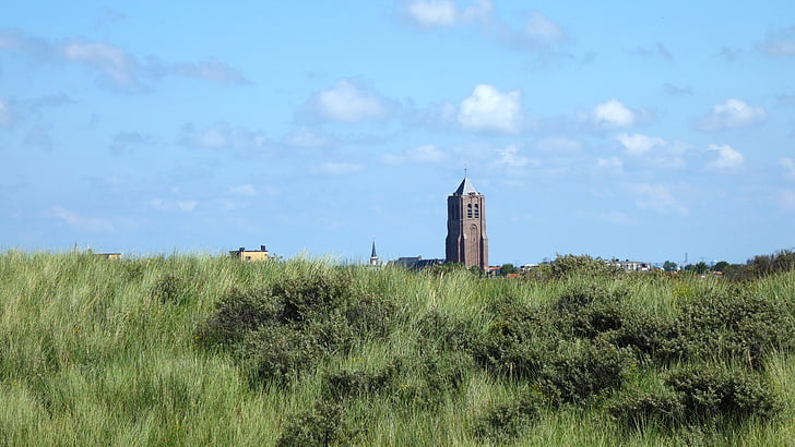 風景, オランダ, 自然, 砂丘, 海岸, marram の草, 北の海