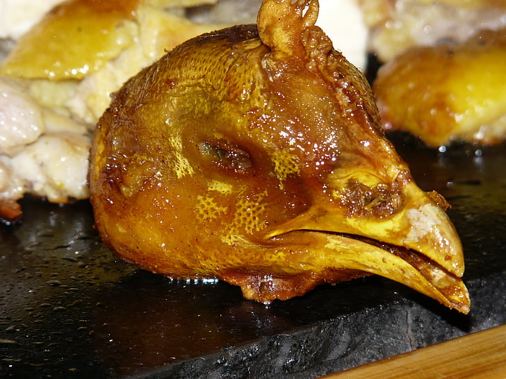 kyckling, huvud, mat, Kina, BBQ