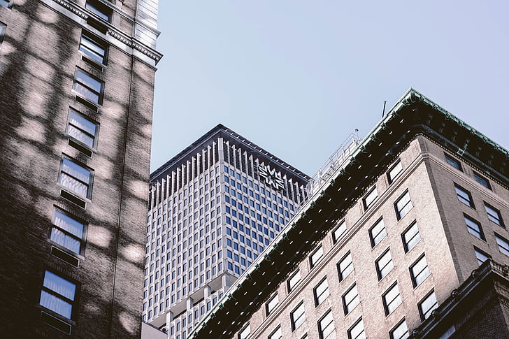 bottom, view, gray, building, daytime, window, skyscraper