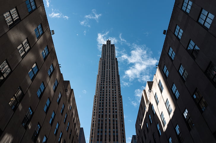 Blanco, hormigón, edificio, cielo, rascacielos, Centro de Rockefeller, arquitectura
