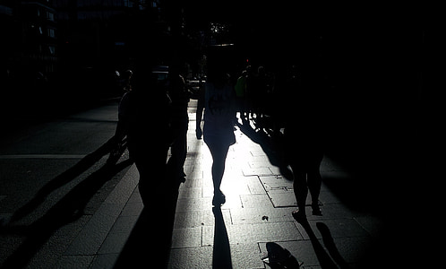 shadows, people, street, silhouette, walking, walk, dark