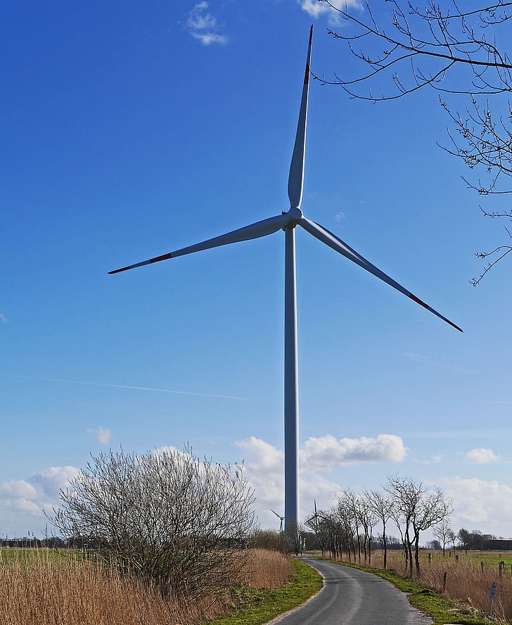 carril, molinet de vent, pendents, terreny pla, Frísia Oriental, energia eòlica, energia eòlica