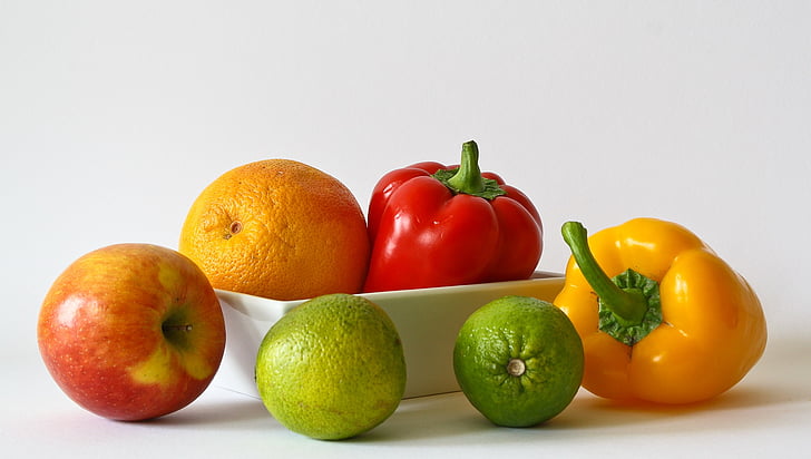 jabuka, paprike, hrana, voće, zdrav, limun, vapno