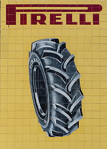 pintura mural, telhas, vintage, Pirelli, publicidade, cartaz, pneus