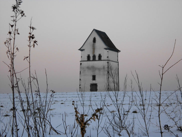 Водонапорная башня, снег, merscheid, Люксембург