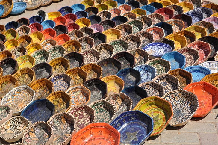 plates, color, travel, street, homemade, market, clay