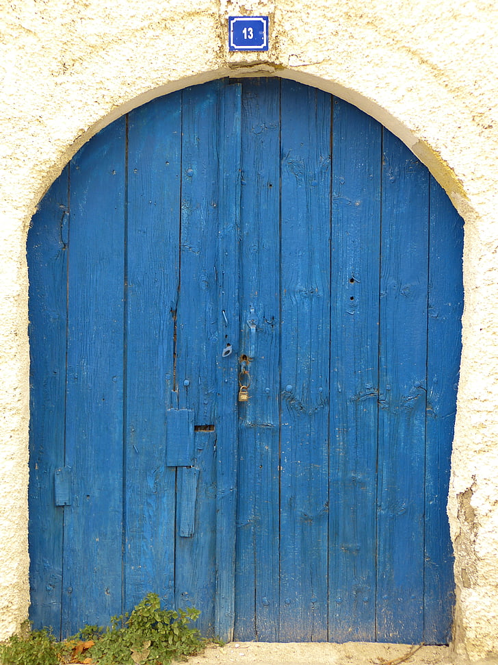 ajtó, cél, ház bejáratának, kék, fa, festészet, ajtók