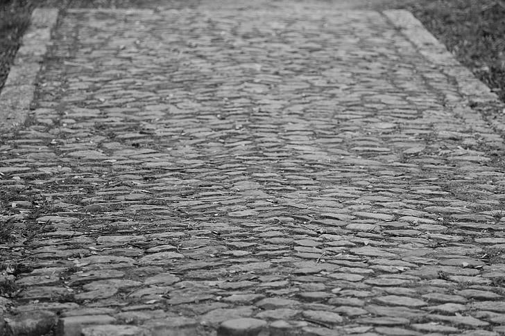 cobblestones, đi, bê tông, màu đen và trắng, bản vá lỗi, đá cuội, nguồn gốc