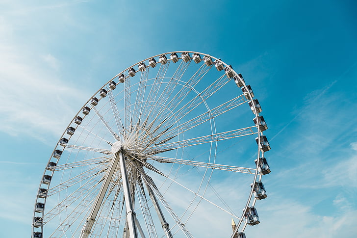Ferris, rueda, azul, cielo, atracciones, Parque, paseo