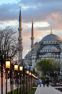 moskén, Istanbul, islam, Turkiet, arkitektur, solnedgång, staden