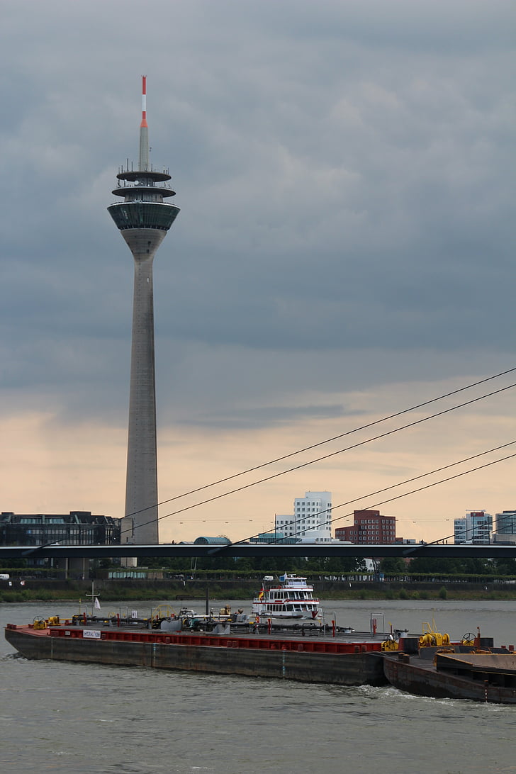 Düsseldorf, radiotårn, Rhinen, skib, transport