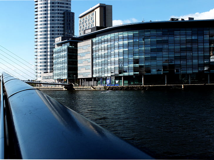 architecture, blue, bridge, buildings, business, city, cityscape