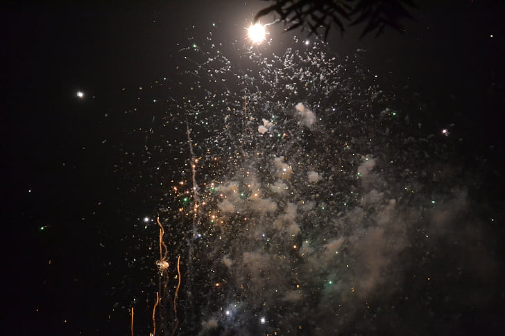 ohňostroj, Čínský Nový rok, Oslava, barevné, světlo, noční, pyrotechniky