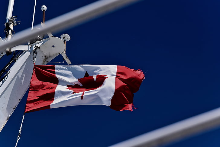 Canada, bandiera, cielo, foglia di acero, pennone, patriottismo, orgoglio