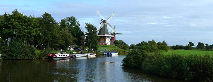 Greetsiel, greetsieler zwillingsmühlen, östliga frisia, Windmill, Tyskland, Nordsjön, Twin väderkvarnar