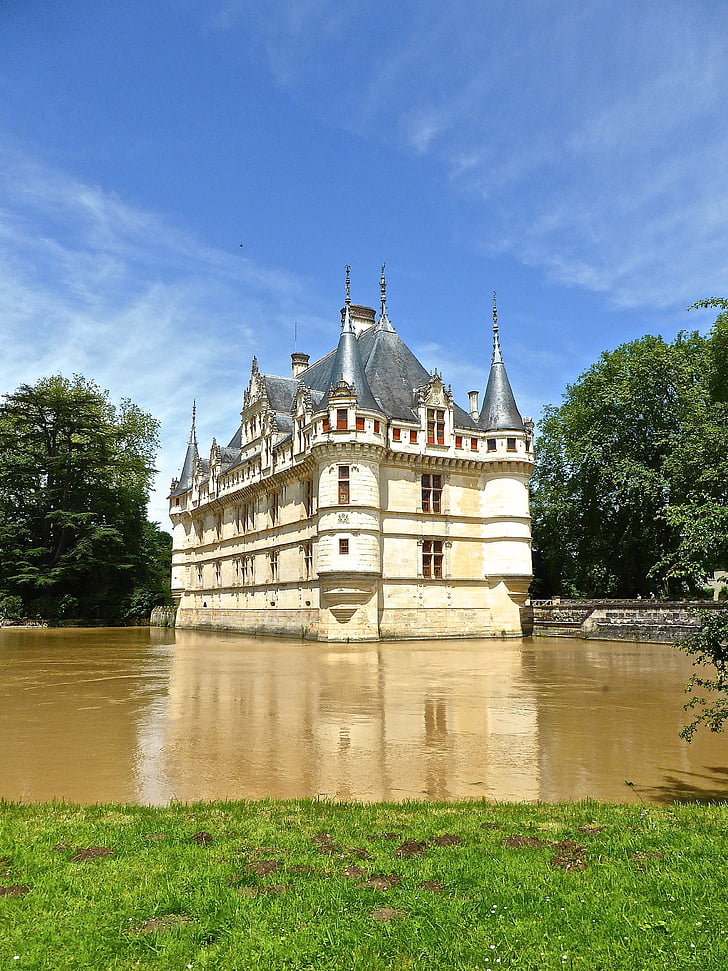 Шато d'azay le rideau, Шато, замък, Франция, забележителност, средновековна, дворец