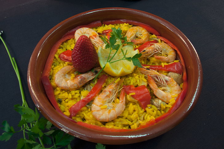 gryta, fisk och skaldjur, paella, mat, ris, spansk mat, Spanien