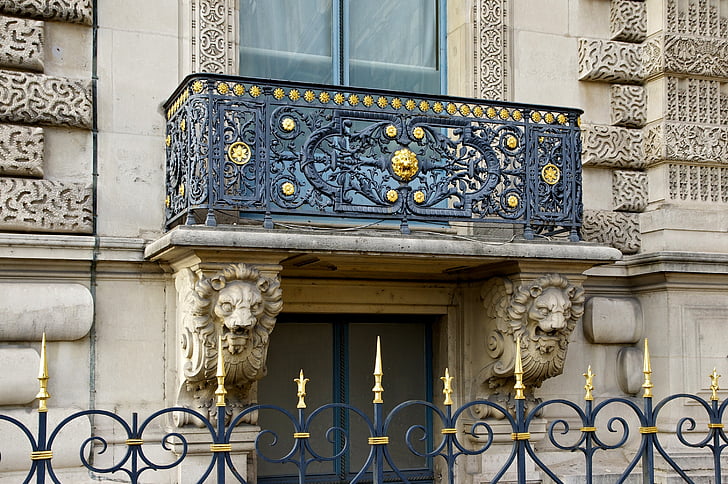 balcon, Renaissance, Revival, Paris, bâtiment, extérieur, orné