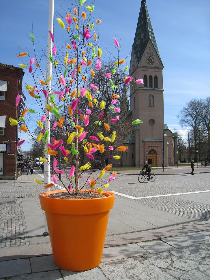 Húsvét, Skövde, Svédország, templom, utca, pot, rugók